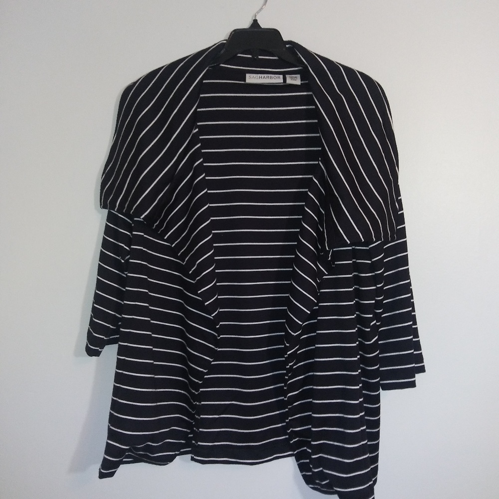 Navy Blue and white strip open front blazer